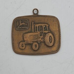 John Deere Leaping Deer & Tractor Keychain Fob Brass